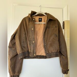 Brown Zara Waxed Bomber Jacket